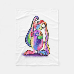 Funny Colorful Bunny Love Flower - Cartoon Drawing Fleece Deken