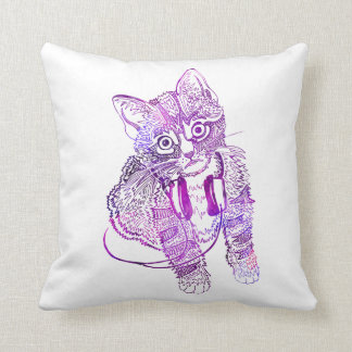 Funny Colorful Cat in hoofdtelefoonillustratie Kussen