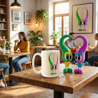 Funny, Colorful, Cute, Cartoon Valentine Heart Koffiemok