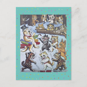Funny Colorful Louis Wain Cartoon kerstkatten Feestdagenkaart