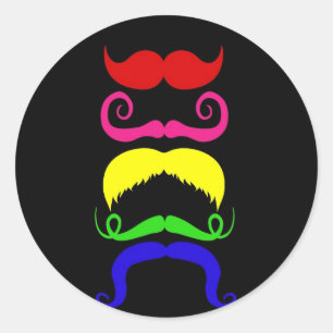 Funny Colorful Mustaches Pink Yellow Blue Ronde Sticker