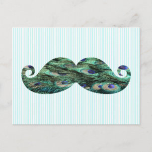 Funny Colorful Peacock Feathers Mustache Briefkaart