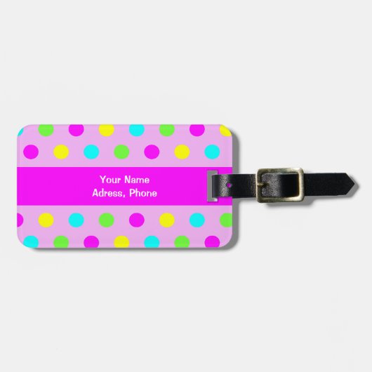 Funny Colorful Polka Dots Girly Bagagelabel (Voorkant horizontaal)