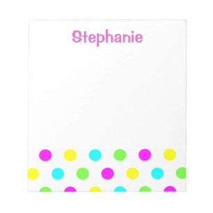 Funny Colorful Polka Dots on White Kinder Name Notitieblok