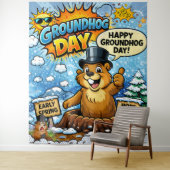 Funny Comic Groundhog Day Backdrop Wandkleed (In situ)
