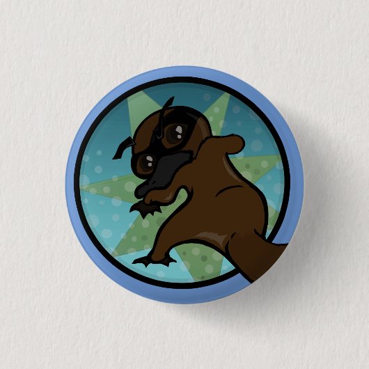 FUNNY COMIC STYLE PLATYPUS ROUND PIN BACK BUTTON (Voorkant)
