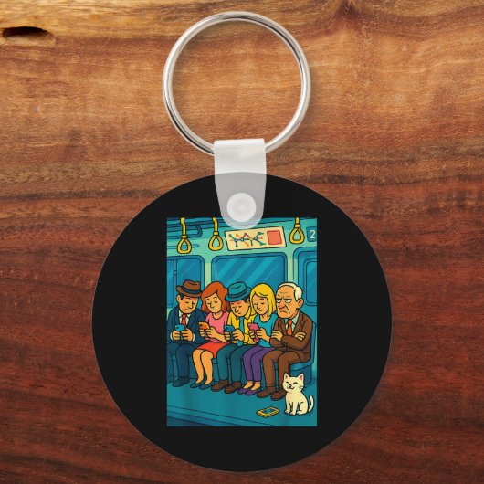 Funny Commuter Train Digital Detox Tech Satire Gif Sleutelhanger (Voorkant)