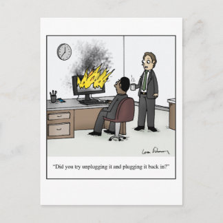 Funny Computer and Technology Kantoor Cartoon Briefkaart