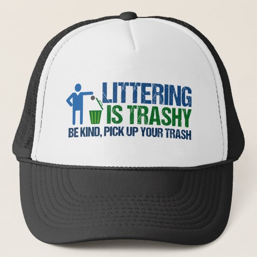 Funny Conservationist Littering is trashy pun Trucker Pet (Voorkant)