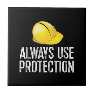 Funny Construction Tshirt - Always Use Protection  Tegeltje