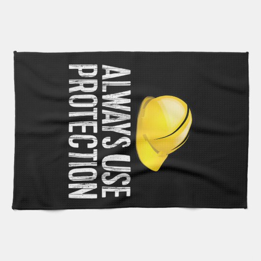 Funny Construction Tshirt - Always Use Protection  Theedoek (Horizontaal)