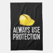 Funny Construction Tshirt - Always Use Protection  Theedoek (Verticaal)