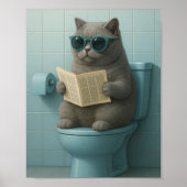 Funny Cool Cat Bathroom Trendy Wall Art  Poster (Voorkant)