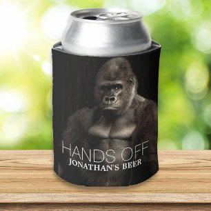 Funny Cool Gorilla "Hands off" jouw naam Beer Blikjeskoeler