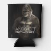 Funny Cool Gorilla "Hands off" jouw naam Bier Blikjeskoeler (Voorkant)