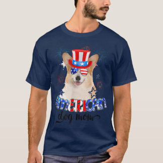 Funny Corgi die zonnebrillen draagt, Vlag 4 juli T-shirt