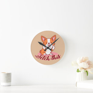 Funny Corgi Dog Middle Finger Fetch Ronde Klok