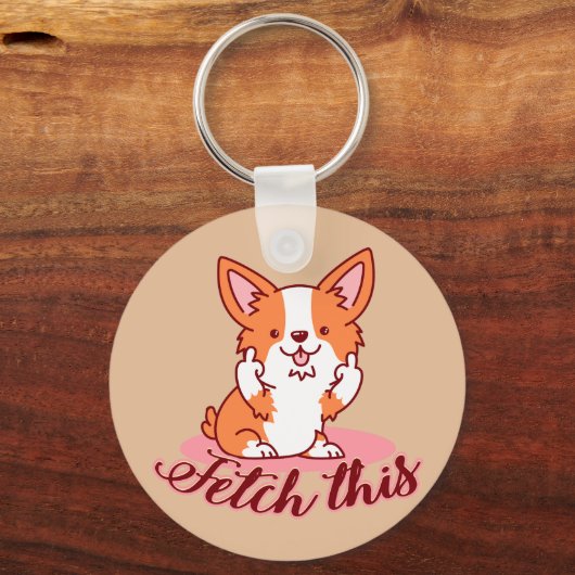 Funny Corgi Dog Middle Finger Fetch Sleutelhanger (Voorkant)