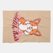 Funny Corgi Dog Middle Finger Fetch Theedoek (Horizontaal)