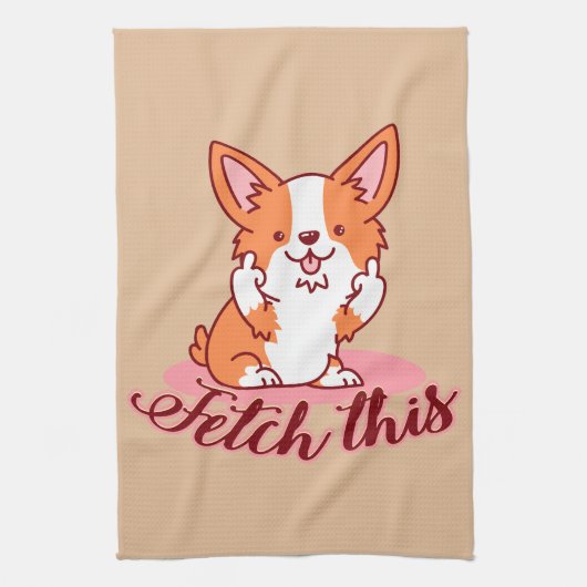Funny Corgi Dog Middle Finger Fetch Theedoek (Verticaal)