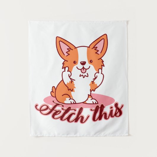 Funny Corgi Dog Middle Finger Fetch Wandkleed (Voorkant)