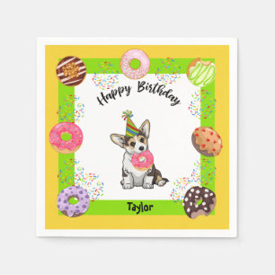 Funny Corgi Donut Birthday Party Napkin Servet