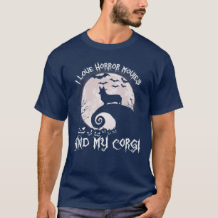 Funny Corgi Hondenliefhebber ik hou van horrorfilm T-shirt