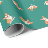 Funny Corgi Puppy in Green Wrapping Paper Cadeaupapier (Rol Hoek)