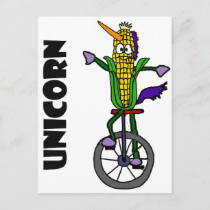 Funny Corn ear Riding Unicycle UNICORN Cartoon Briefkaart