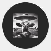Funny Cow Abduction By Ufo Selfie - Hilarious Alie Ronde Sticker (Voorkant)