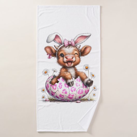 Funny Cow Easter Rabbit Cute Highland Cows Lover E (Serviette de bain)