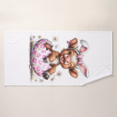 Funny Cow Easter Rabbit Cute Highland Cows Lover E (Serviette de bain)