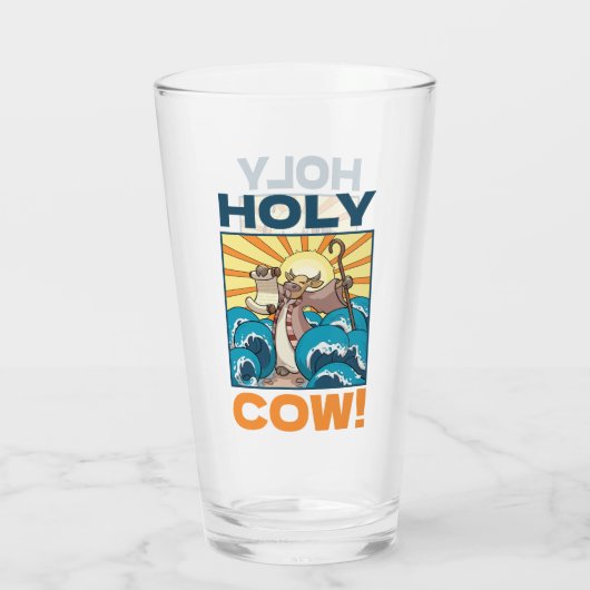 Funny Cow Holy Cow! Visual Pun Animal Cartoon Glas (Achterkant)