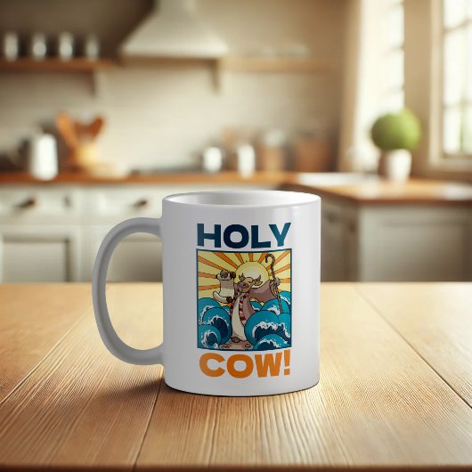 Funny Cow Holy Cow! Visual Pun Animal Cartoon Koffiemok