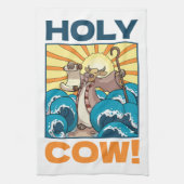 Funny Cow Holy Cow! Visual Pun Animal Cartoon Theedoek (Verticaal)