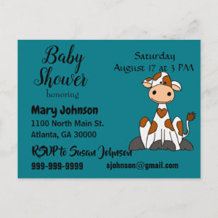 Funny Cow met Baby shower voor hartspillen Uitnodiging Briefkaart