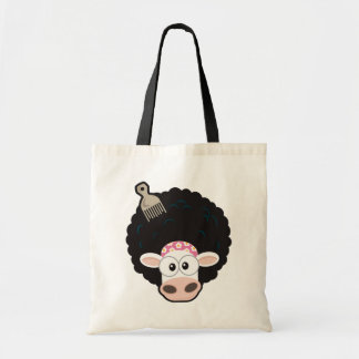 Funny Cow met een Afro en Comb op Roze Tote Bag
