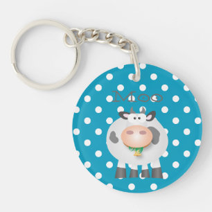 Funny Cow Moo en White Polka Dot Pattern Sleutelhanger