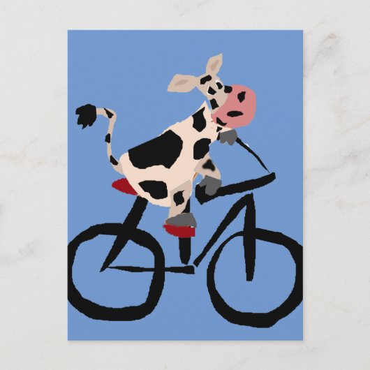 Funny Cow Riding Bicycle Art Briefkaart (Voorkant)