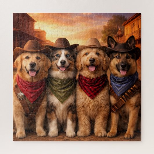 Funny Cowboy Dogs Puzzle | Wild West Dog Art (Vertical)
