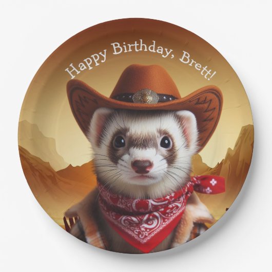 Funny Cowboy Ferret Westerne Stijl Verjaardag Papieren Bordje (Voorkant)
