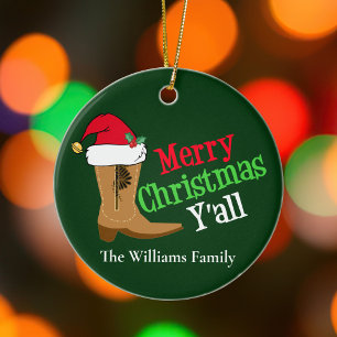 Funny Cowboy Merry kerst Yall Keramisch Ornament