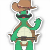 Funny cowboy turtle sherrif sticker (Voorkant)