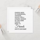 Funny Coworker carte d'anniversaire - Sarcasme (Devant/Arrière en situation)