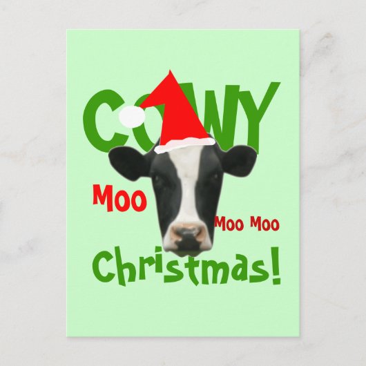 Funny Cowy Christmas Père Noël Cow Carte postale (Devant)