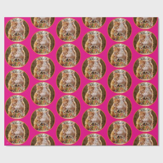 Funny Cranky Cat with Melthday Cupcake Cadeaupapier (Vlak)