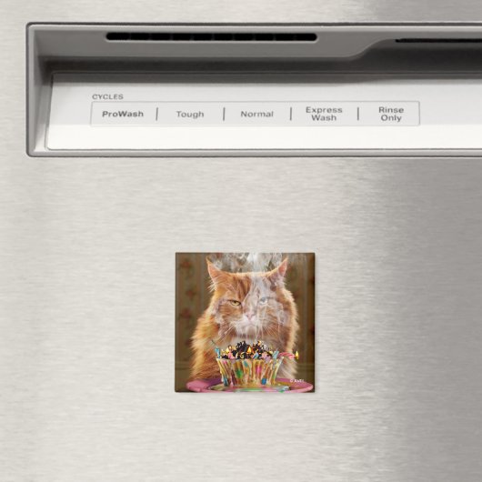 Funny Cranky Cat with Melthday Cupcake Magneet (Insitu (Vaatwasser))