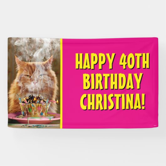 Funny Cranky Cat with Melthday Cupcake Spandoek (Horizontaal)