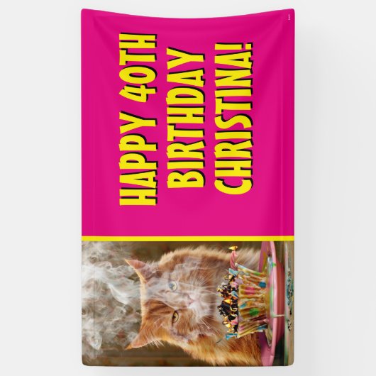 Funny Cranky Cat with Melthday Cupcake Spandoek (Verticaal)