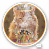 Funny Cranky Cat with Melthday Cupcake Sticker (Voorkant)